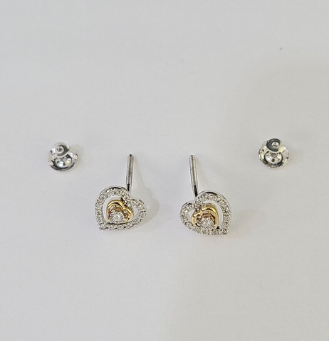 14k White Yellow Gold Heart Earrings Diamond screw-back Women Men Studs Natural