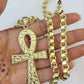 10k Gold Byzantine Necklace Jesus Cross Charm 20-30 inches 6mm SET Chain Pendant