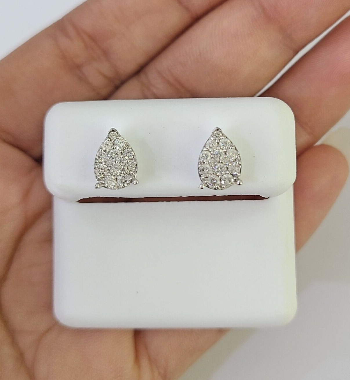 10k Diamond Earrings Yellow Gold Real Screw-Back Women Men Studs Pear Shaped