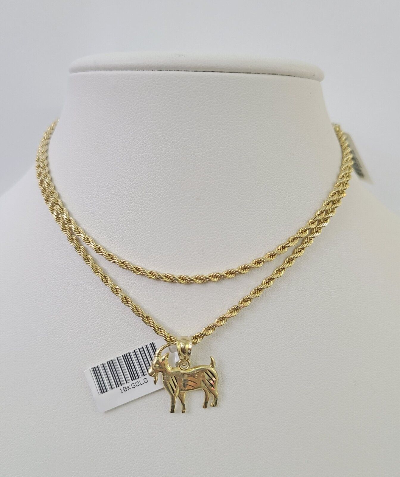 10k 2.5mm Rope Chain GOAT Pendant 18"-30" Yellow Gold Set Charm Necklace