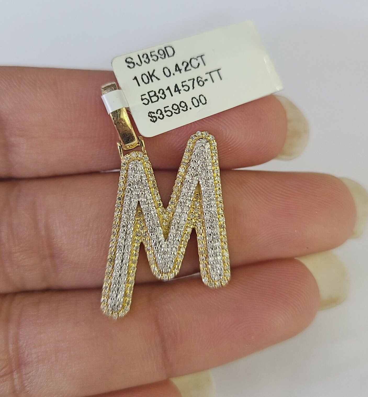 10k Yellow Gold Diamond M Charm Pendant Initial Alphabet Letter Real Genuine