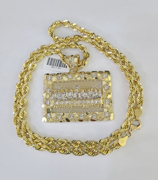 Real 10k Solid Rope Chain Last Supper Charm Set 6mm 20"-30" Inch Necklace Gold