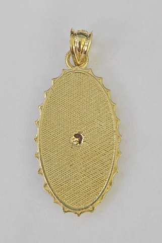 Real 10K Virgin Mary Pendent Charm 10kt Yellow Gold 1" Oval Holy Mother