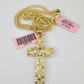 14k Miami Cuban Chain Nugget Cross Charm Pendant 3mm 18"24" inch SET Necklace