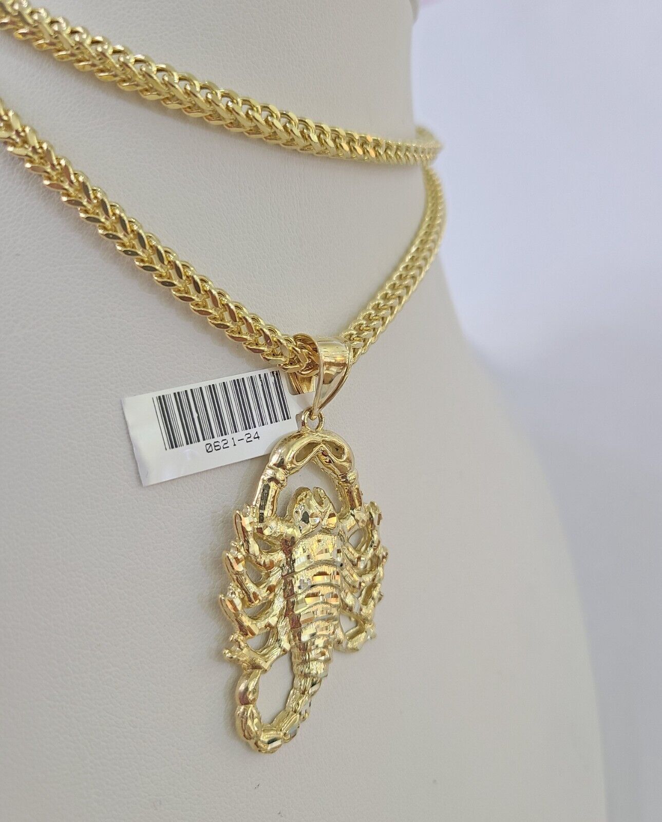 10K Franco Chain Scorpio Pendant Charm Necklace 20"-28" 4mm Gold SET Yellow