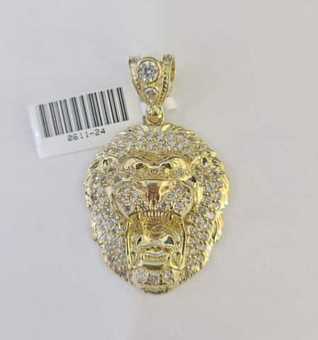 Real Gold Roaring Lion Head Charm Pendant 10k Yellow Gold 2" Men Women