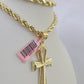 Real 14k Rope Chain Ankh Cross Charm Set 6mm 18"-28" Necklace Yellow Gold