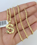 10k Solid Rope Chain 2mm S Initial Pendant Charm Necklace SET 18-22" Ladies