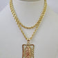 10k 3mm Rope Chain Virgin Mary Pendant 18"-30" Yellow Gold Set Charm Necklace