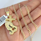 10k Solid Gold Cuban Curb Chain Praying Hands Pendant 2mm 18"-24" SET Necklace