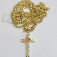 10k Gold Chain Miami Cuban Jesus Cross Charm Pendant Set 4mm 18"28" Necklace