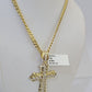 10k Yellow Gold Chain Cross Charm Pendant Set Miami Cuban Link Necklace DISCOUNT