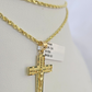 10k Solid Rope Chain 2mm Jesus Crucifix Cross Pendant Charm Necklace SET 18-24"