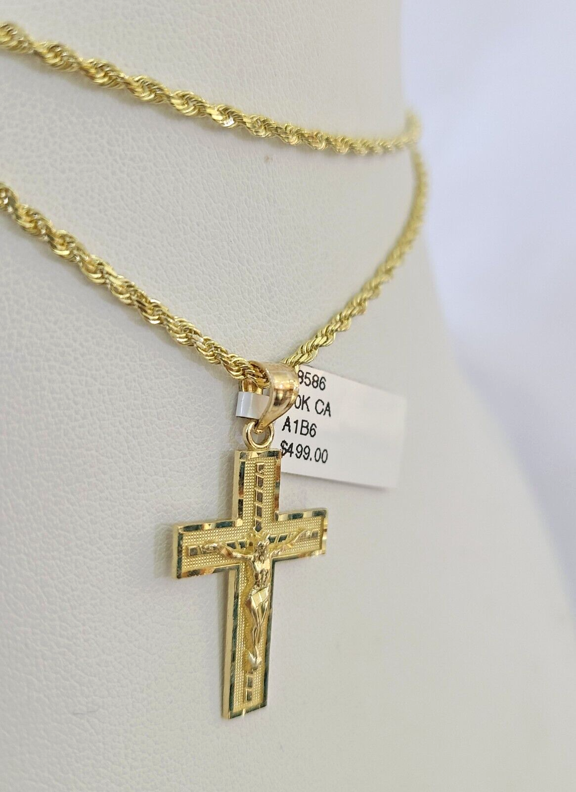 10k Solid Rope Chain 2mm Jesus Crucifix Cross Pendant Charm Necklace SET 18-24"