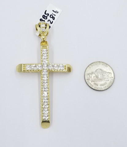 10k Yellow Gold Jesus Cross Pendant Rope Chain 22" 24" 26" 4mm Men REAL