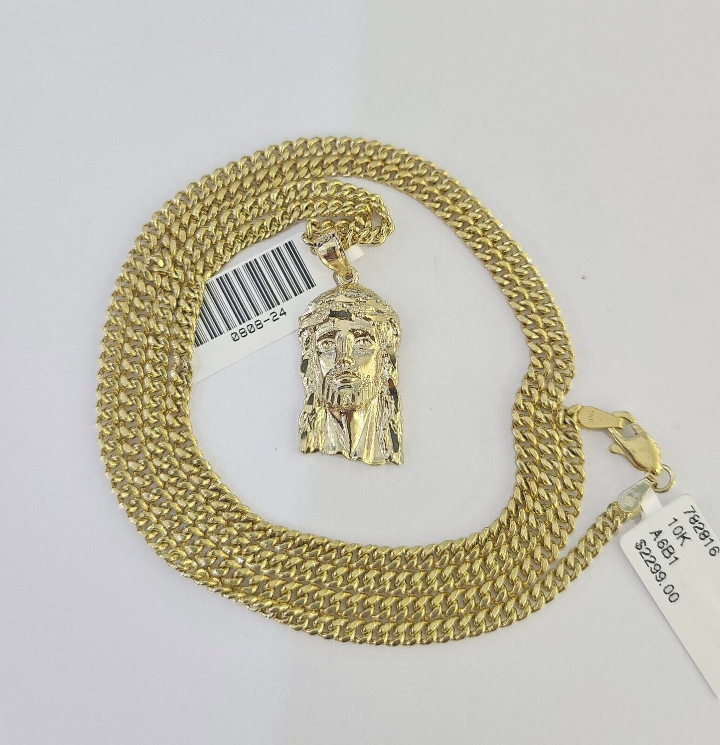 10K Gold Miami Cuban Chain Jesus Head Charm 18"-30" 3mm REAL Pendant