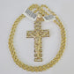 10k Solid Rope Chain Jesus Cross Charm Set 4mm 20"-28" Necklace Gold Yellow