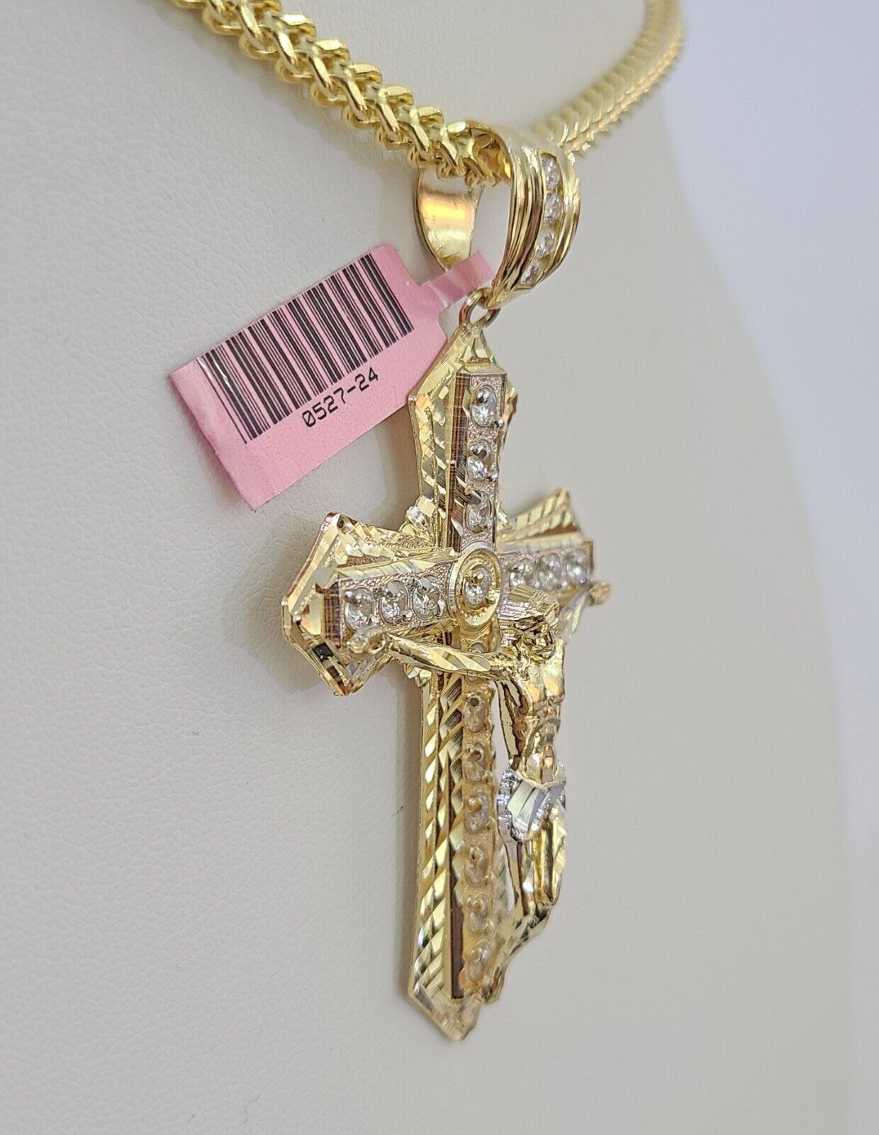 14K Franco Chain Jesus Cross Pendant Charm Necklace 20"-26" 4mm Gold Yellow