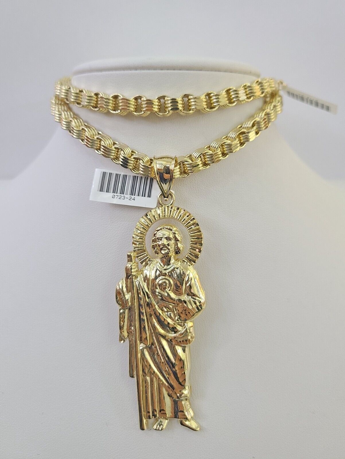 10k Gold Byzantine Necklace San Judas Charm 20-30 inches 6mm SET Chain Pendant
