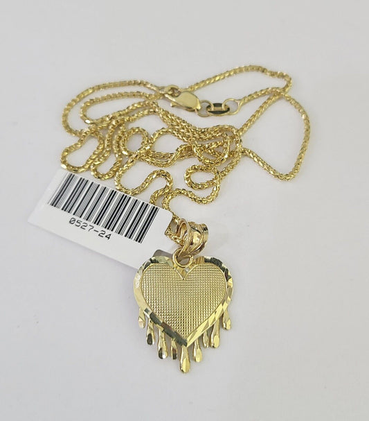 10K Solid Franco Chain Heart Pendant Charm Necklace 16"-24" 1mm Gold Ladies