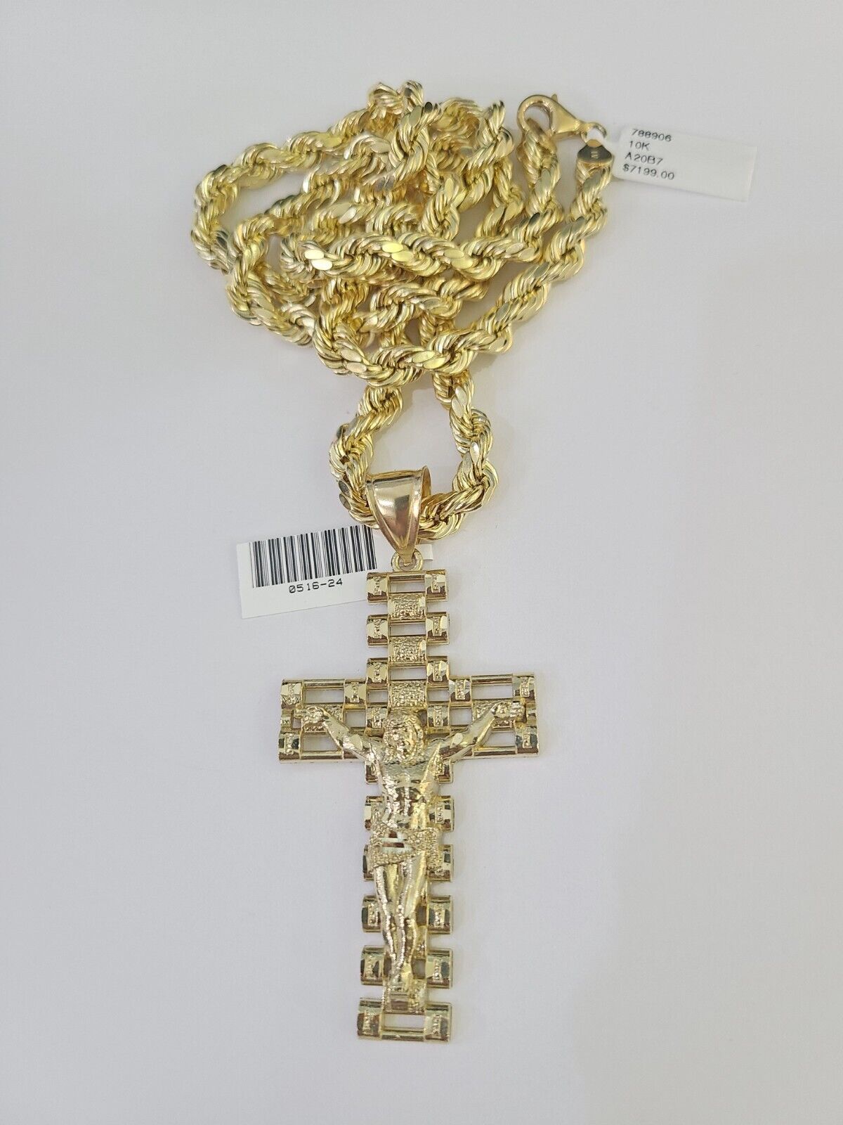 Real 10k Rope Chain Jesus Cross Charm Set 7mm 20"-28" Inch Necklace Yellow Gold