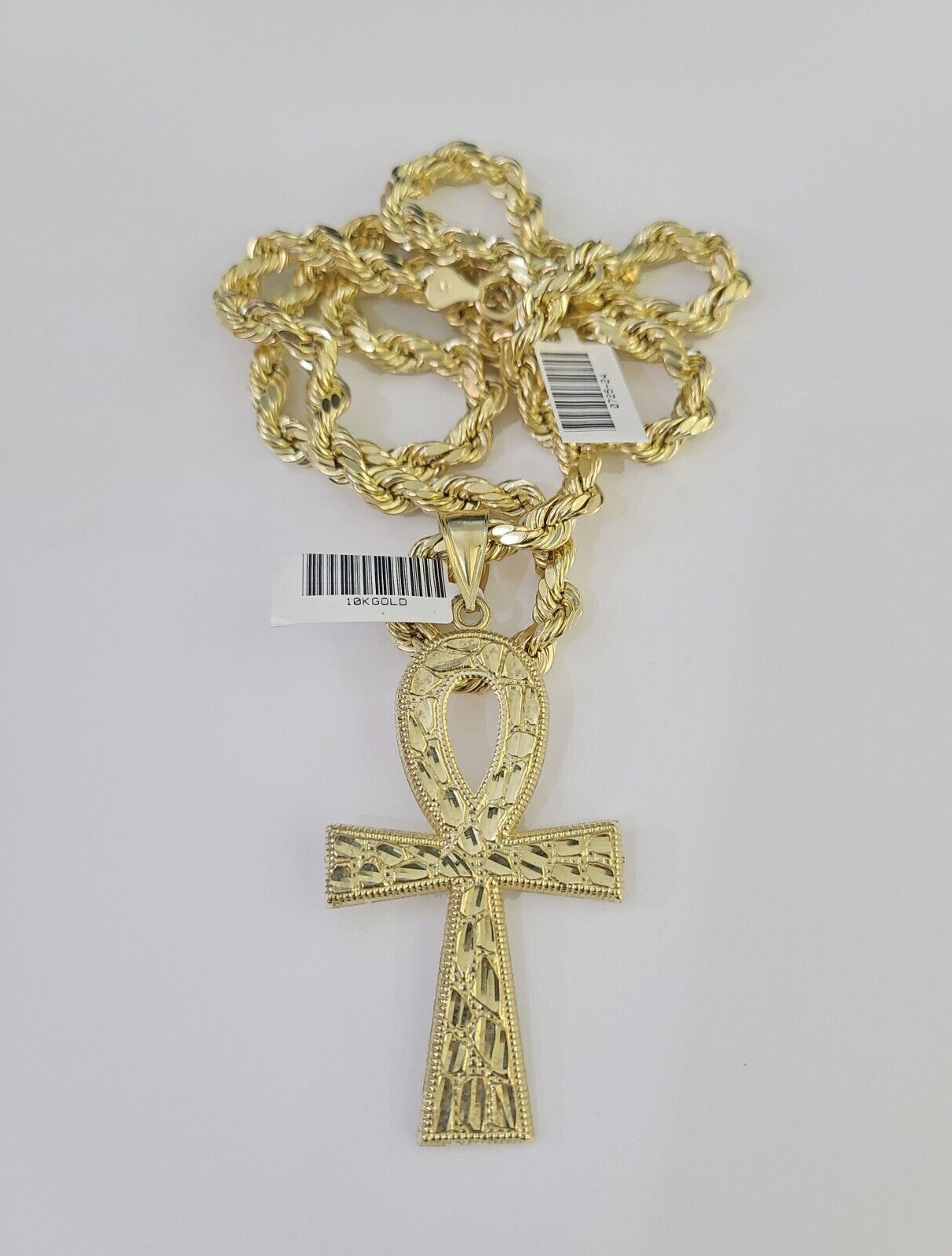 Real 10k Rope Chain Jesus Cross Charm Set 7mm 20"-28" Inch Necklace Yellow Gold