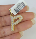 10k Yellow Gold Diamond P Charm Pendant Initial Alphabet Letter Real Genuine