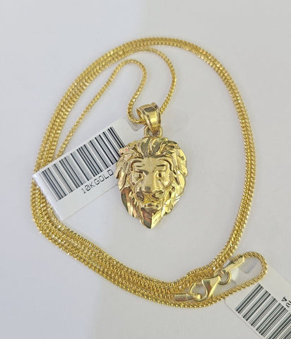 10K Solid Franco Chain Lion Pendant Charm Necklace 18"-24" 1.5mm Yellow Gold