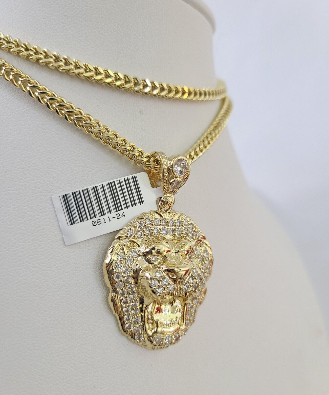 10K Franco Chain Roaring Lion Pendant Charm Necklace 20"-26" 3mm Gold Yellow SET