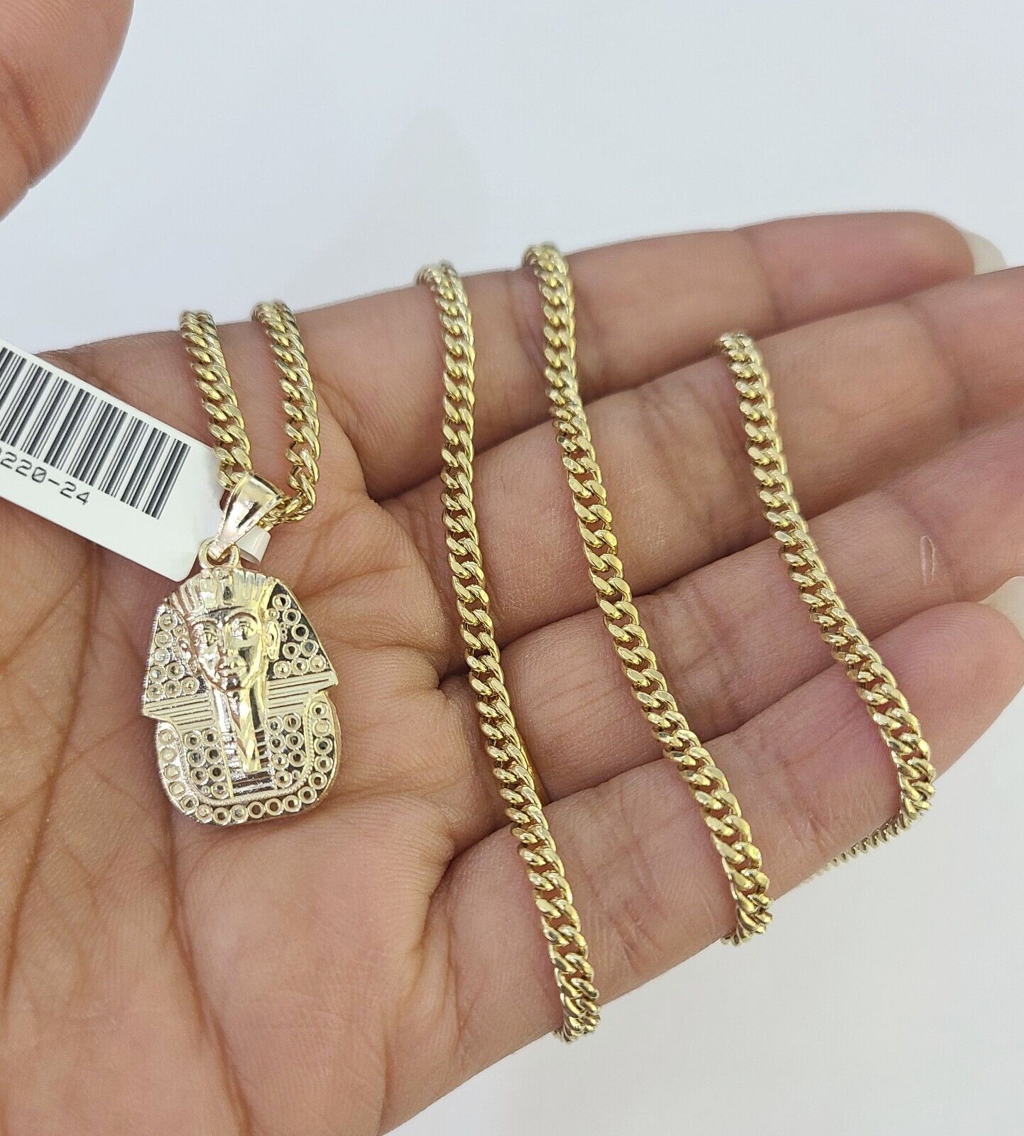 10K Gold Miami Cuban Chain Pharaoh Charm 18"-30" 3mm REAL Pendant