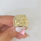 Real 14k Nugget Ring Yellow Gold Men Casual Flat Square 14kt