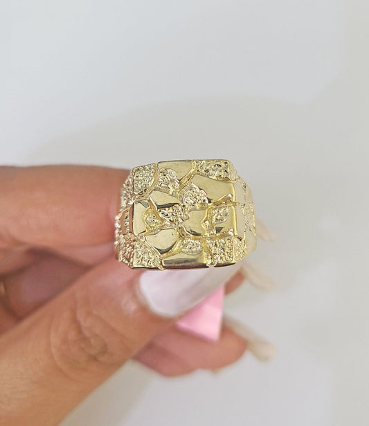 Real 14k Nugget Ring Yellow Gold Men Casual Flat Square 14kt