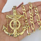 14k Figaro Chain Jesus Anchor Charm Pendant Gold 7mm 20-30 inch SET Necklace