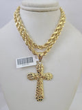 Real 10k Rope Chain Jesus Cross Charm Necklace Pendant Set 5mm 20"-30" Inch Gold