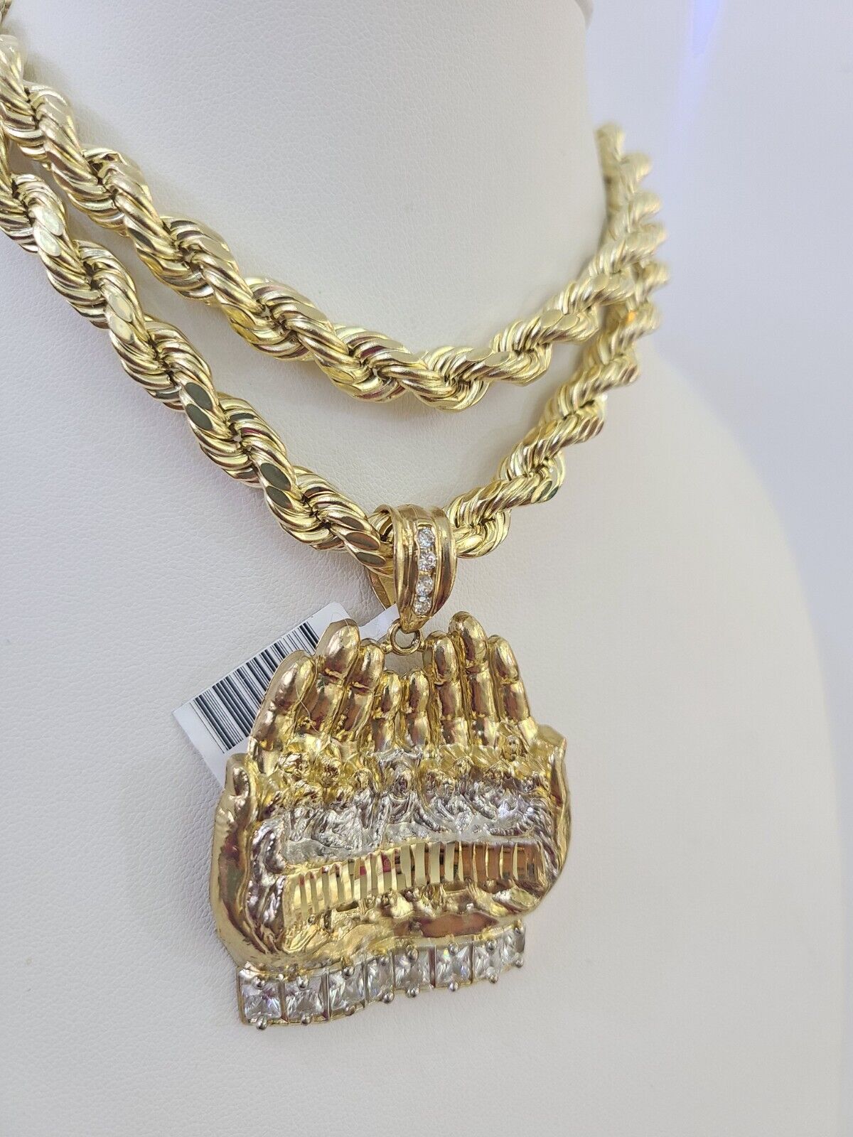 Real 10k Rope Chain Last Supper Charm Set 8mm 20"-30" Inch Necklace Yellow Gold