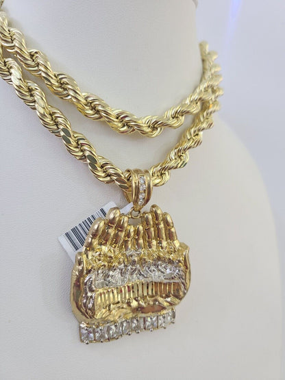 Real 10k Rope Chain Last Supper Charm Set 8mm 20"-30" Inch Necklace Yellow Gold