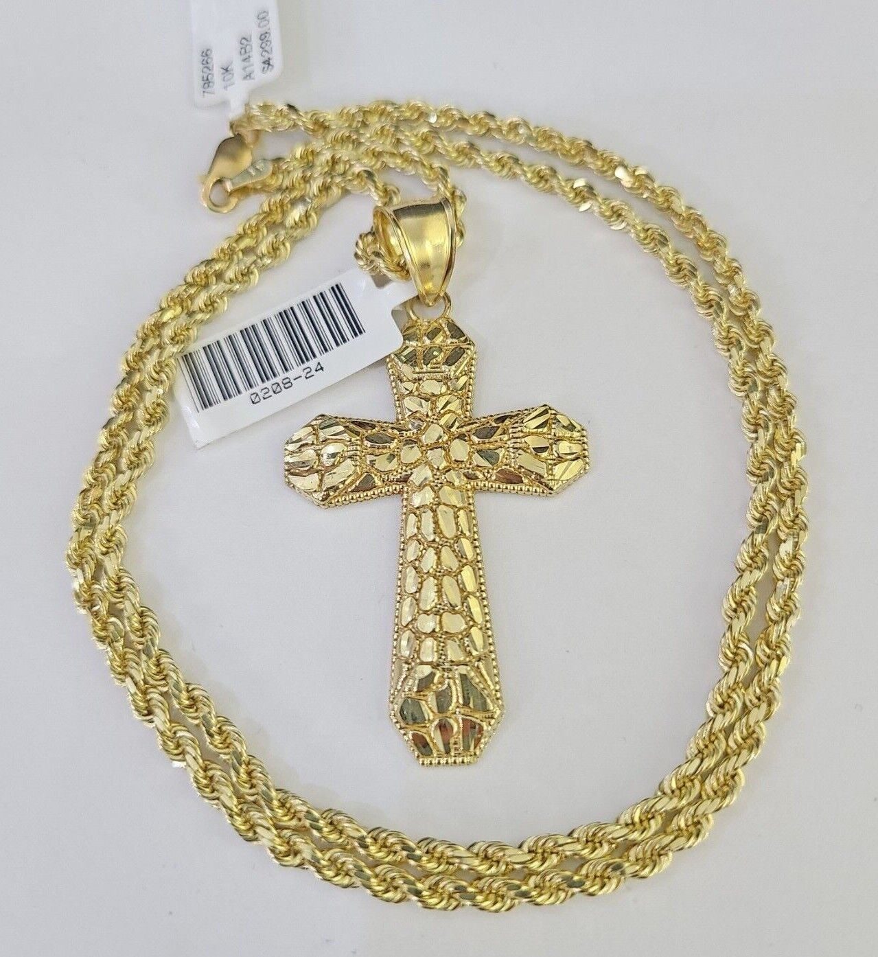 Real 10k Gold Rope Chain Jesus Cross Charm Pendant SET Necklace 3mm 20"-30" Inch