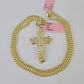 Real 14k Chain Cross Charm Set Miami Cuban Link 4mm Necklace Pendant Yellow Gold