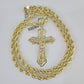 Real 10k Rope Chain Jesus Cross Charm Set 7mm 20"-28" Inch Necklace Yellow Gold