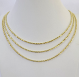 10k Solid Real Rope Chain Necklace 3mm 18"-26" Yellow Gold Men Women Genuine