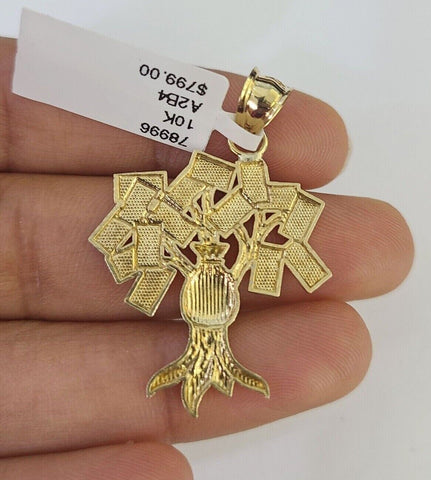 10K Gold Miami Cuban Chain Money Tree Charm 20"-30" 3mm REAL Pendant Necklace