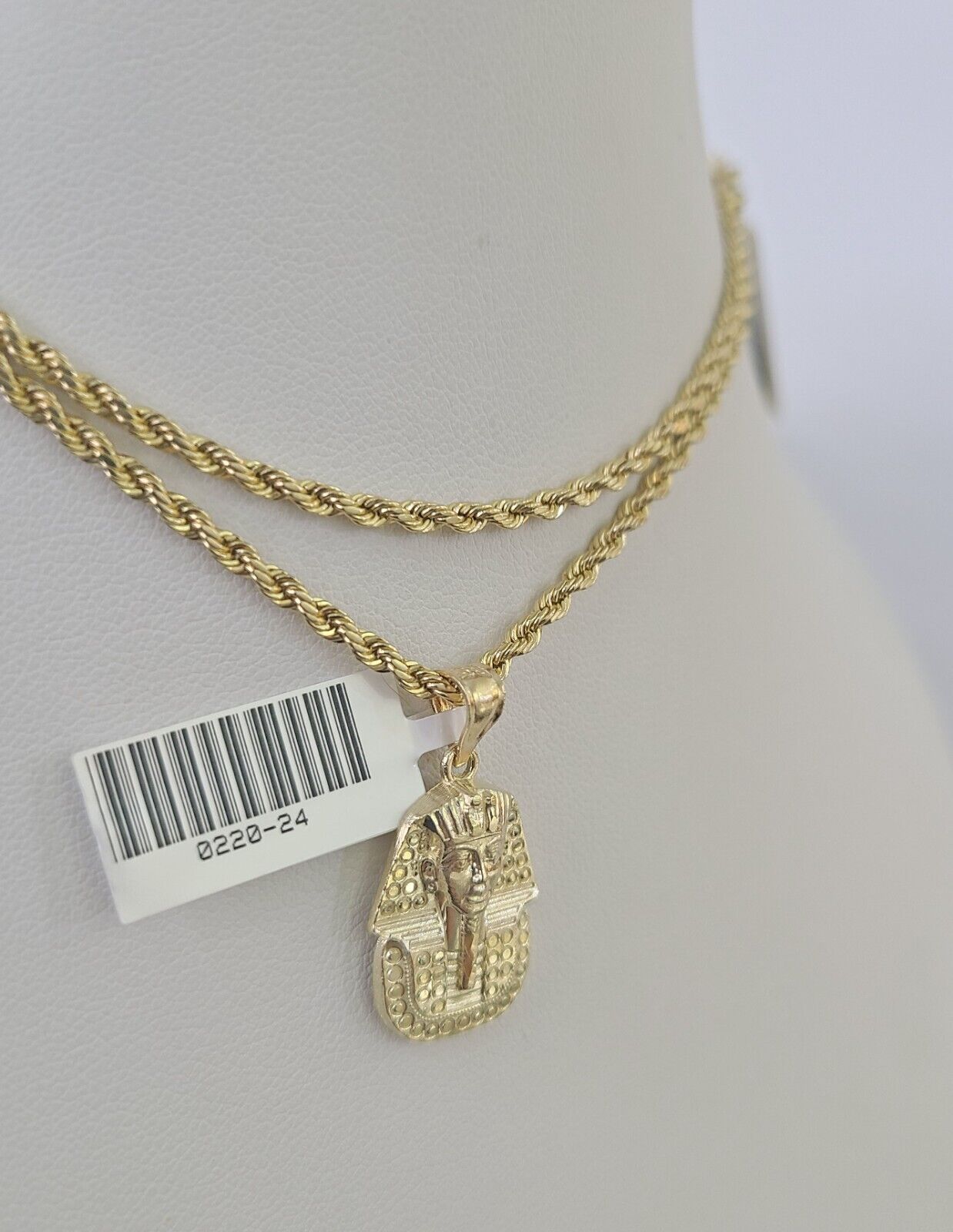 10k 2.5mm Rope Chain Pharaoh Pendant 18"-30" Yellow Gold Set Charm Necklace