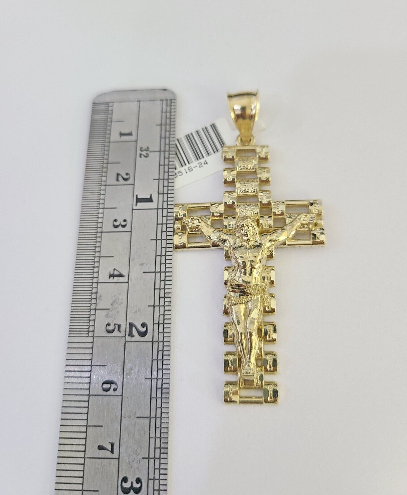 10k Solid Gold Cuban Curb Chain Jesus Cross Pendant 6mm 20"-30" SET Necklace