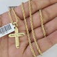 10k Solid Rope Chain 2mm Jesus Cross Pendant Charm Necklace SET 18-24 in