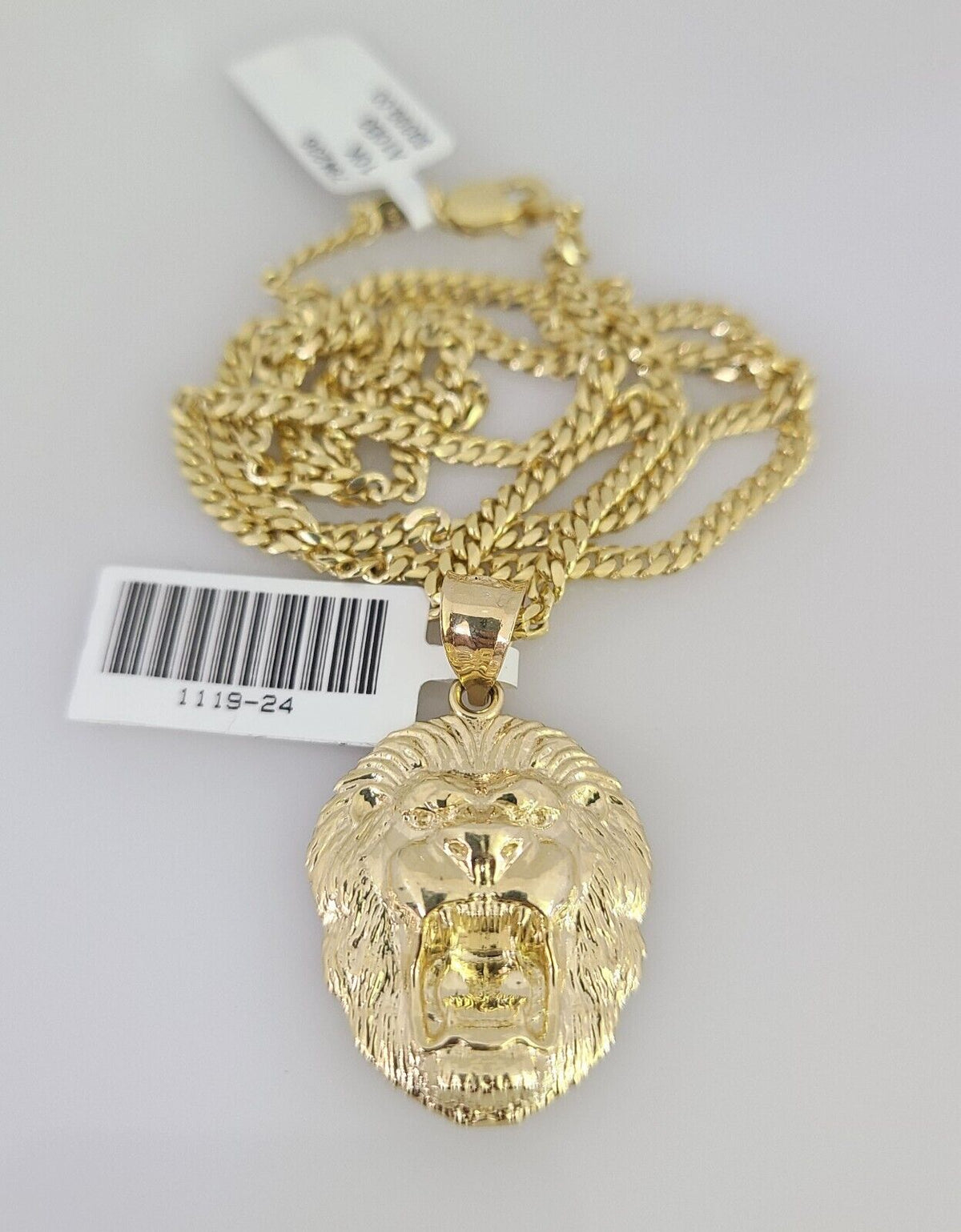 Monkey Rio Gold Chain 10K Solid Gold Chain Miami Cuban Roaring Lion Pendant 2.5mm SET 18