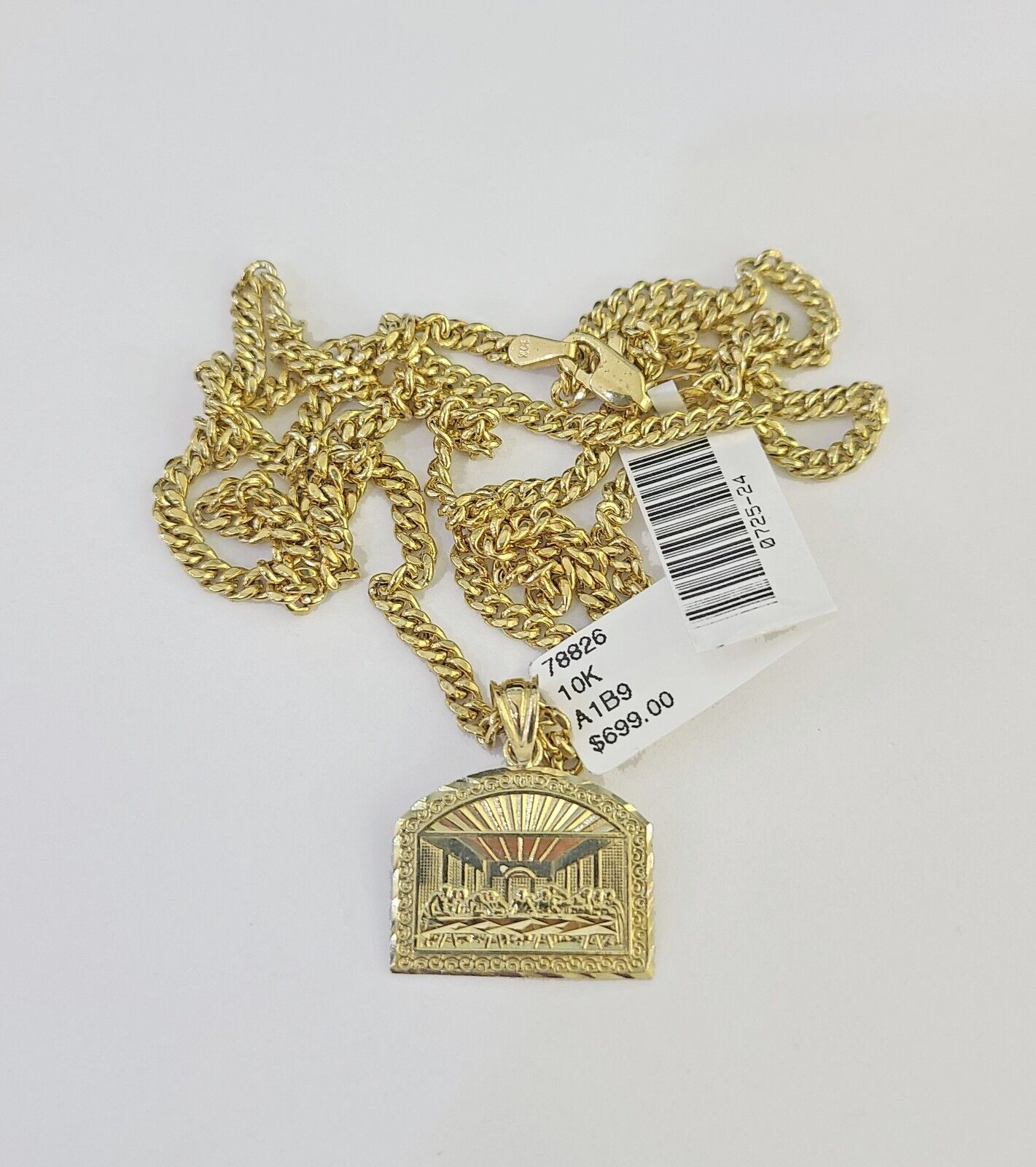 10K Gold Miami Cuban Chain Last Supper Charm 18"-30" 3mm REAL Pendant