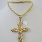 Real 14k Solid Chain Cross Charm Set Miami Cuban Link 6mm Necklace Pendant Gold