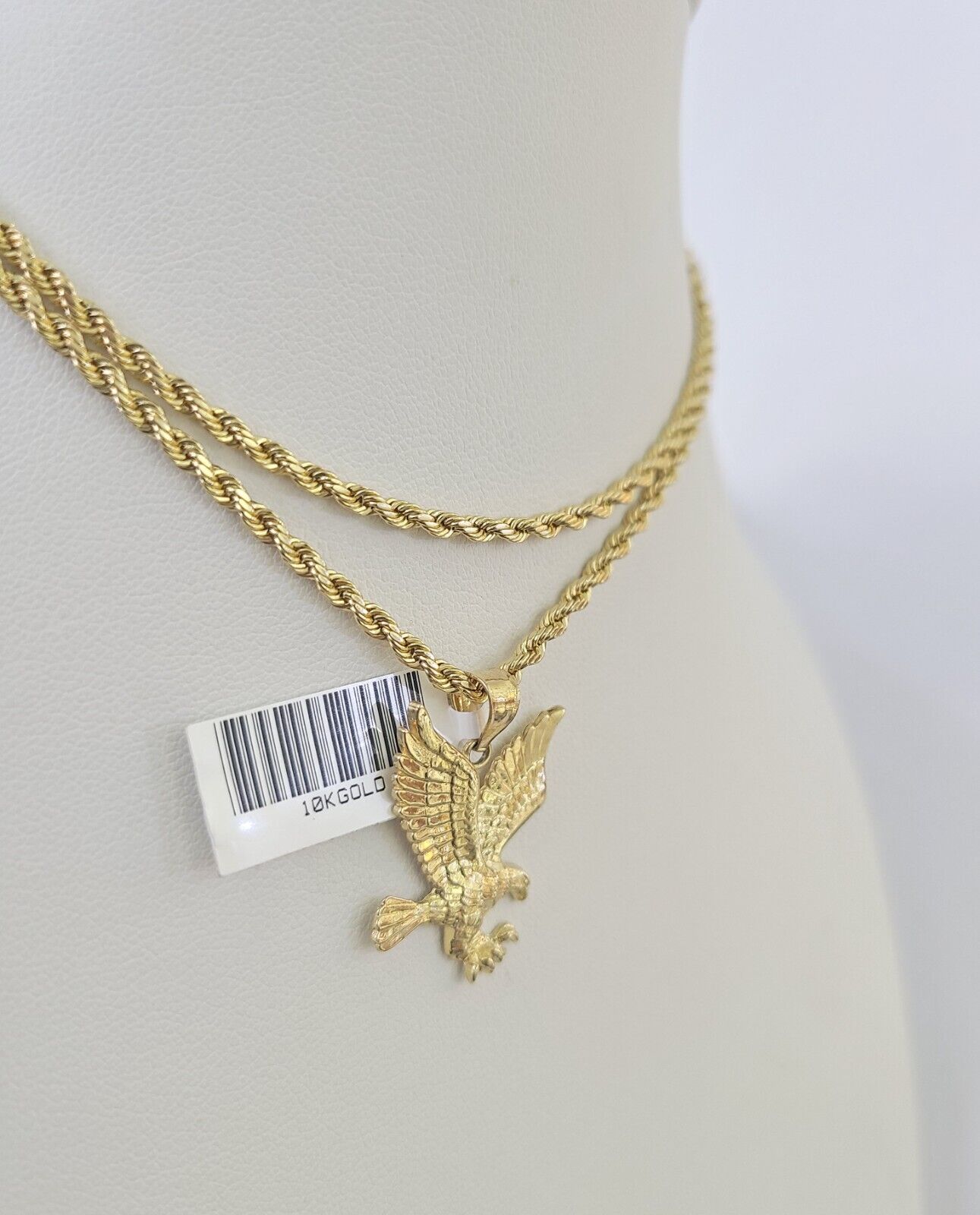 10k 2.5mm Rope Chain Eagle Pendant 18"-30" Yellow Gold Set Charm Necklace