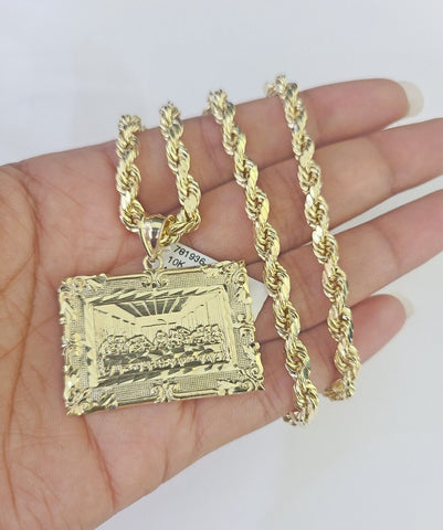10k Last Supper Pendant Rope Chain 5mm 18"-26" SET Necklace Charm