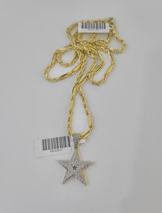 Real 10k Milano Rope Chain Diamond Star Charm Necklace SET 3mm 18" 20" 22" 24"